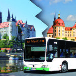 Schloss Albrechtsburg und Schloss Moritzburg werden von der Linie M bedient, die hier im Vordergrund zu sehen ist.